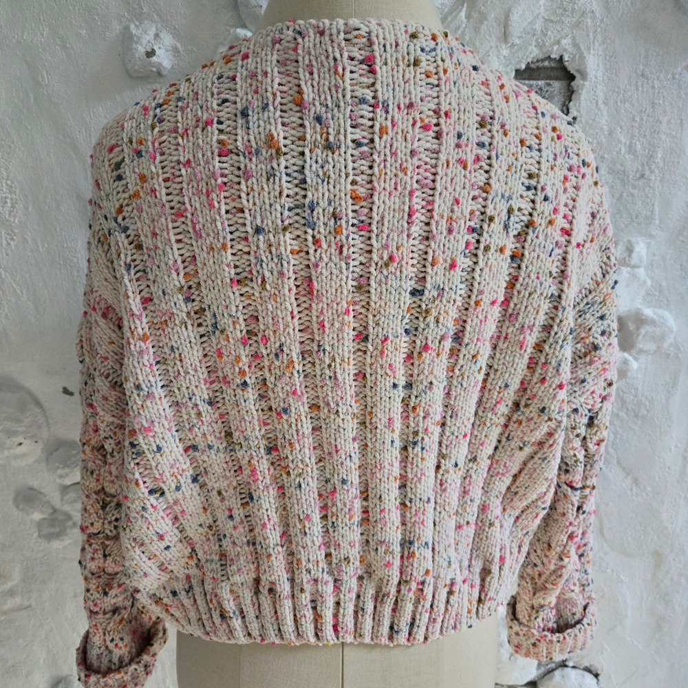 Moon & Madison Confetti Chenille Cable Knit Cropped Cardigan Small Winter Fall - Picture 10 of 12